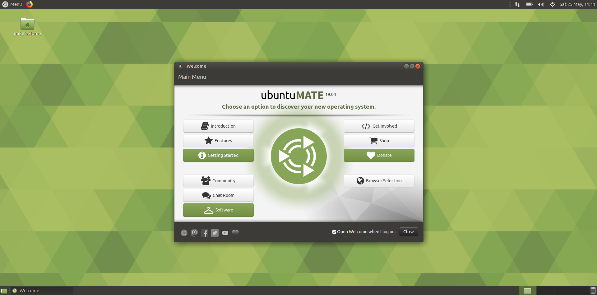 ubuntu mate - the welcome screen