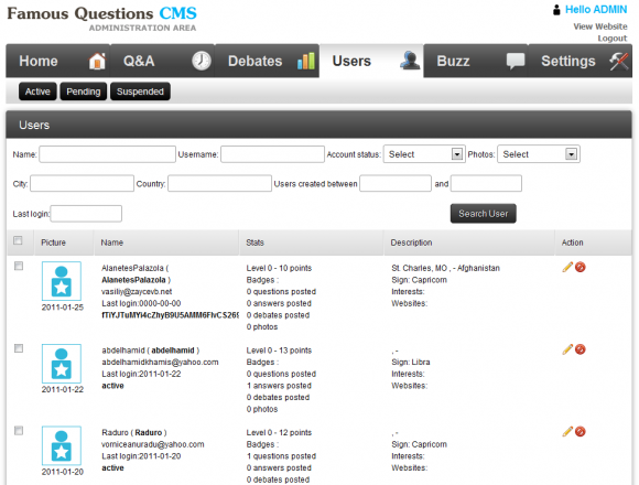 Dashboard - Famous Questions CMS - 4