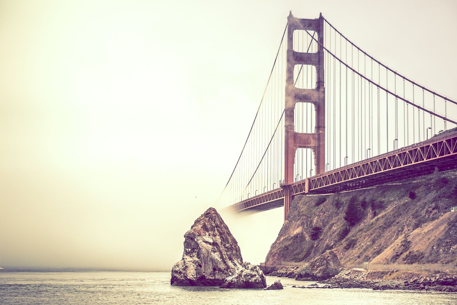California Golden Gate Bridge in Fog. Foggy Day in San Francisco California United States.